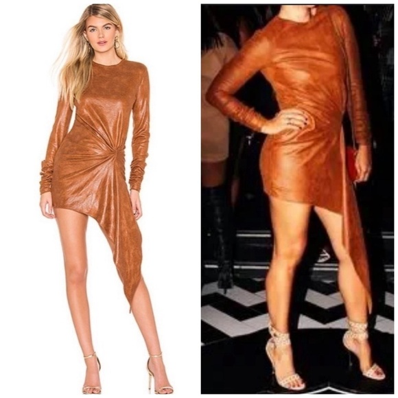 Ronny Kobo Hadassah Faux Leather Ruched Long Sleeve Mini Dress Cocktail Party - Picture 1 of 10